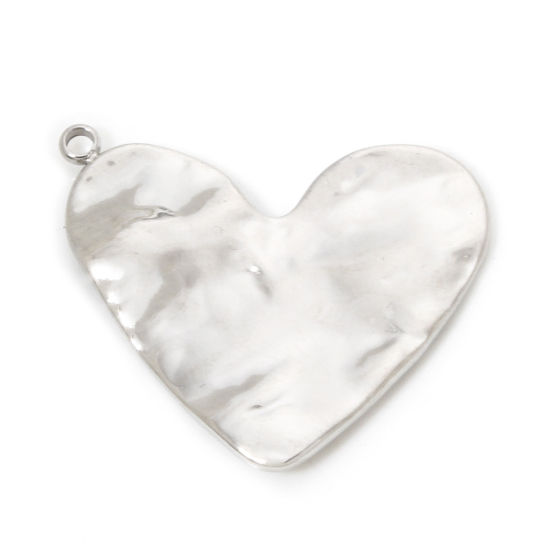 Picture of 1 Piece Eco-friendly 304 Stainless Steel Valentine's Day Charmes Gold Plated Silver Tone Heart 25mm x 22mm