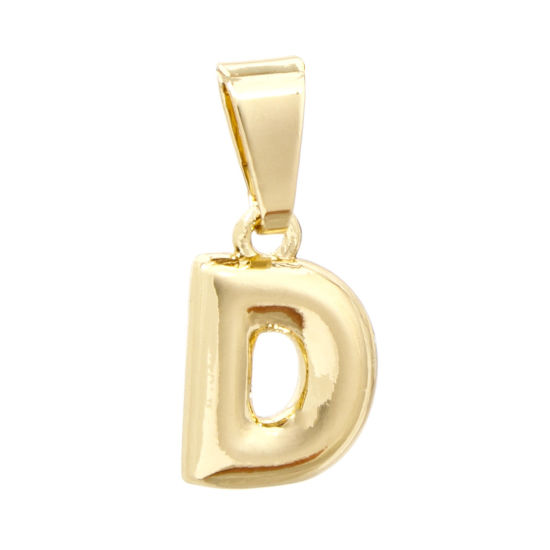 Bild von 2 Stück Messing Charm-Anhänger 18K Vergoldet Großbuchstaben Message D " 18mm x 8mm