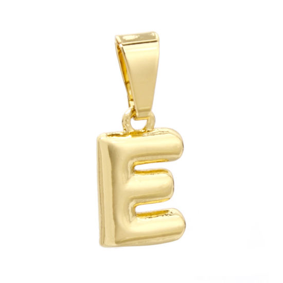 Bild von 2 Stück Messing Charm-Anhänger 18K Vergoldet Großbuchstaben Message E " 18mm x 7mm