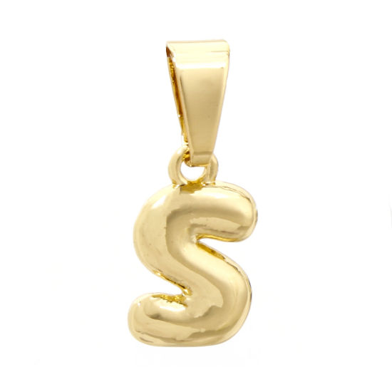 Bild von 2 Stück Messing Charm-Anhänger 18K Vergoldet Großbuchstaben Message S " 18mm x 7mm