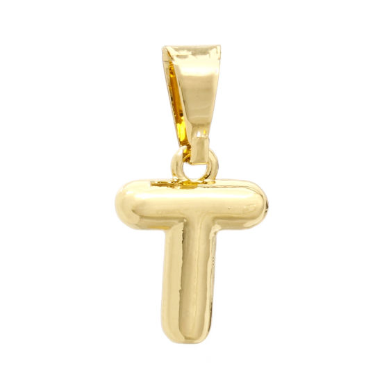 Bild von 2 Stück Messing Charm-Anhänger 18K Vergoldet Großbuchstaben Message T " 18mm x 9mm