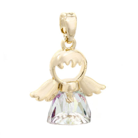 Picture of 1 Piece Brass & Glass Religious Charm Pendant Real Gold Plated Angel 22mm x 16mm