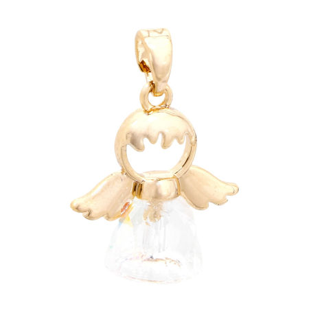 Picture of 1 Piece Brass & Glass Religious Charm Pendant Real Gold Plated Angel 22mm x 16mm