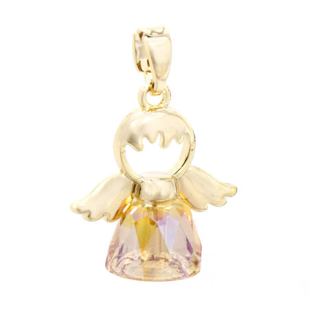 Picture of 1 Piece Brass & Glass Religious Charm Pendant Real Gold Plated Angel 22mm x 16mm