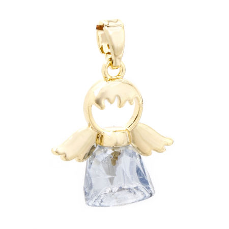 Picture of 1 Piece Brass & Glass Religious Charm Pendant Real Gold Plated Angel 22mm x 16mm