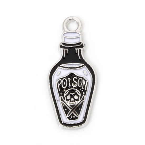 Picture of 10 PCs Zinc Based Alloy Halloween Charms Silver Tone Black & White Potion Enamel 23mm x 10mm