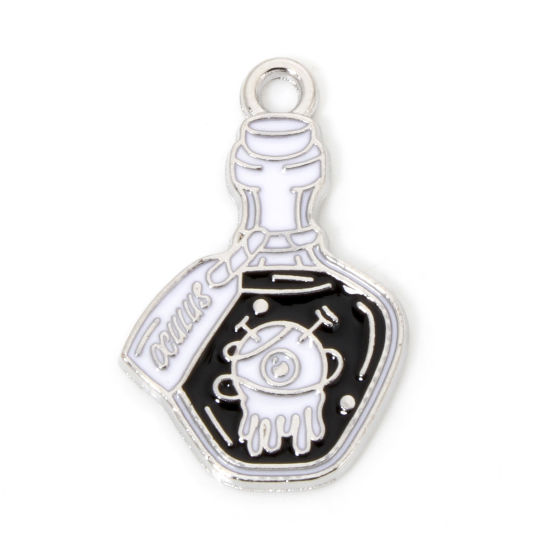 Picture of 10 PCs Zinc Based Alloy Halloween Charms Silver Tone Black & White Potion Enamel 23mm x 15mm