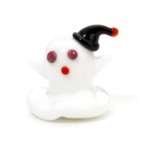 Picture of 2 PCs Lampwork Glass Beads For DIY Jewelry Making Halloween Ghost White 3D About 22mm x 21mm, Hole: Approx 2mm