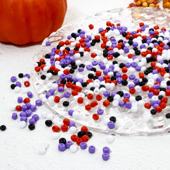 Picture of 100 Grams (Approx 1400 PCs/Packet) Halloween Acrylic Beads For DIY Jewelry Making Round At Random Mixed Color 4mm x 3mm