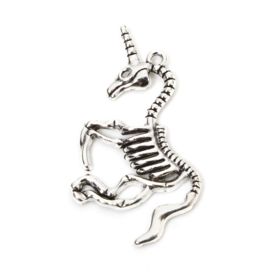 Imagen de 20 Unidades Zamak Halloween Colgantes Plata Antigua Caballo Esqueleto Humano 3.3cm x 3.2cm