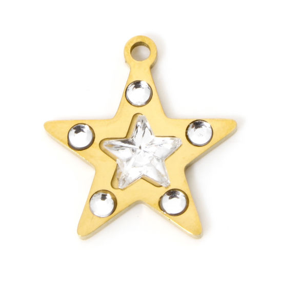 Bild von 1 Stück Umweltfreundliche Vakuumbeschichtung 304 Edelstahl Galaxis Charms Pentagramm Stern Vergoldet Transparent Strass 16mm x 15mm
