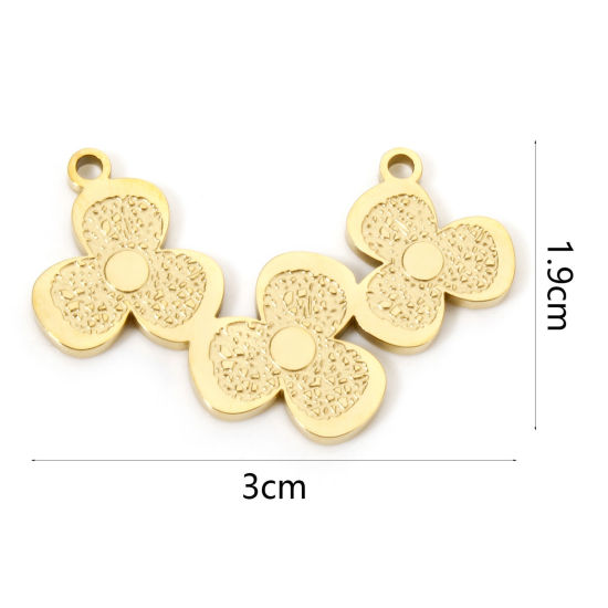 Bild von 1 Stück Vakuumbeschichtung 304 Edelstahl Steckverbinder Charms Anhänger Blumen 18K Vergoldet 3cm x 1.9cm