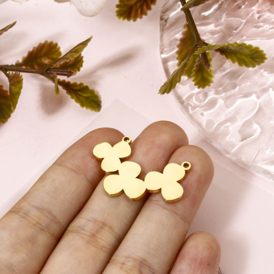 Bild von 1 Stück Vakuumbeschichtung 304 Edelstahl Steckverbinder Charms Anhänger Blumen 18K Vergoldet 3cm x 1.9cm