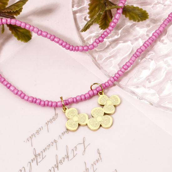 Bild von 1 Stück Vakuumbeschichtung 304 Edelstahl Steckverbinder Charms Anhänger Blumen 18K Vergoldet 3cm x 1.9cm