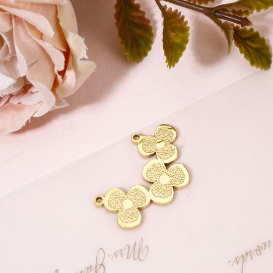 Bild von 1 Stück Vakuumbeschichtung 304 Edelstahl Steckverbinder Charms Anhänger Blumen 18K Vergoldet 3cm x 1.9cm