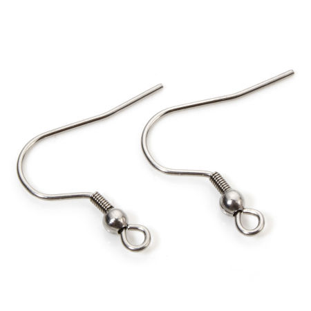 40 PCs 304 Stainless Steel Ear Wire Hooks Earrings For DIY Jewelry Making Accessories Silver Tone With Loop 22mm x 21mm