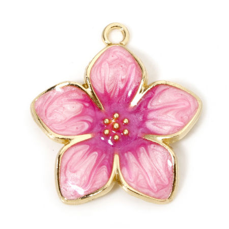 Picture of Zinc Based Alloy Charms Gold Plated Gradient Color Multicolor Pearlized Flower Heart Enamel