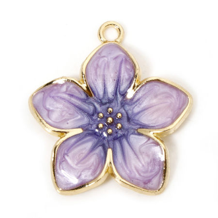 Picture of Zinc Based Alloy Charms Gold Plated Gradient Color Multicolor Pearlized Flower Heart Enamel