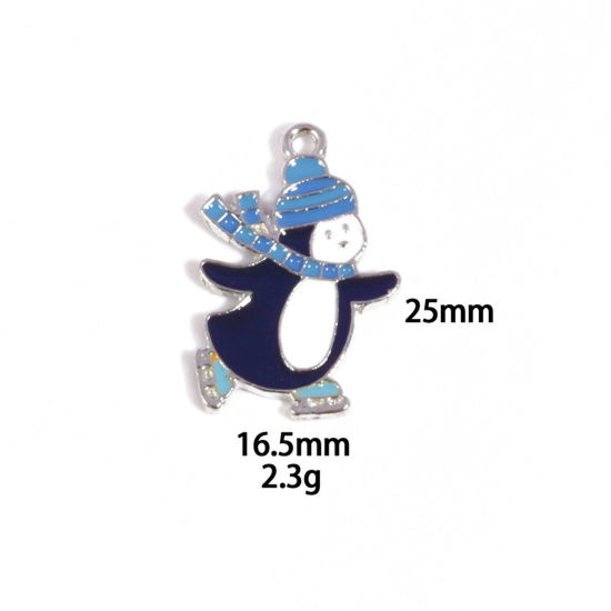 Picture of 10 PCs Zinc Based Alloy Charms Winter Style Silver Tone Multicolor Penguin Animal Enamel 25mm x 16.5mm