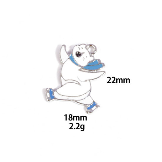 Picture of 10 PCs Zinc Based Alloy Charms Winter Style Silver Tone White & Blue Bear Enamel 22mm x 18mm