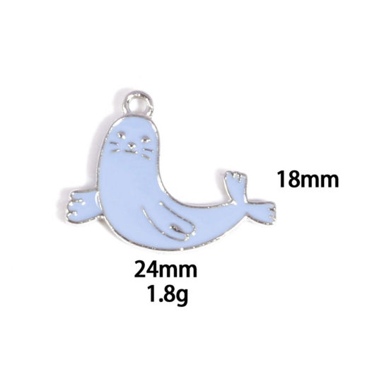 Picture of 10 PCs Zinc Based Alloy Charms Winter Style Silver Tone Blue Seal Enamel 24mm x 18mm