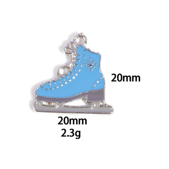 Picture of 10 PCs Zinc Based Alloy Charms Winter Style Silver Tone Blue Ice Skates Enamel 20mm x 20mm