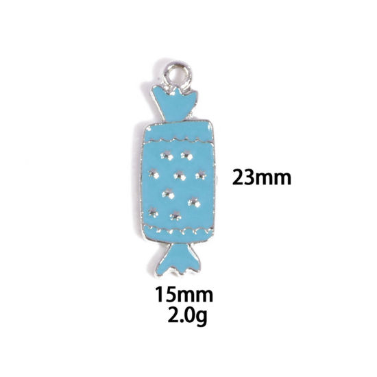 Picture of 10 PCs Zinc Based Alloy Charms Winter Style Silver Tone Blue Candy Enamel 23mm x 15mm