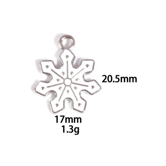 Picture of 10 PCs Zinc Based Alloy Charms Winter Style Silver Tone White Christmas Snowflake Enamel 20.5mm x 17mm