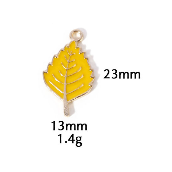 Image de 10 Pcs Breloques en Alliage de Zinc Doré Jaune Feuille Émail 23mm x 13mm