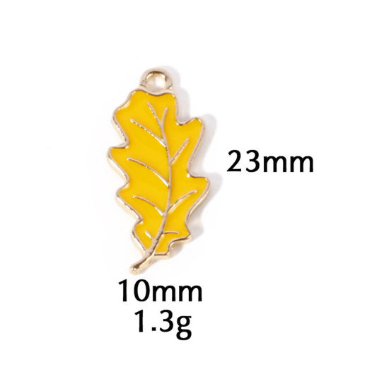 Image de 10 Pcs Breloques en Alliage de Zinc Doré Jaune Feuille Émail 23mm x 10mm