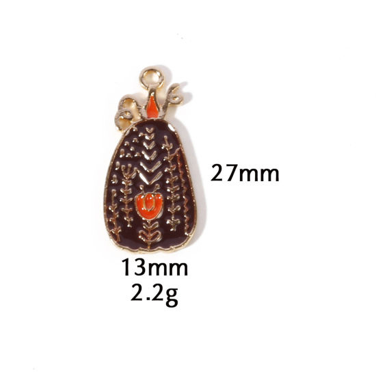 Picture of 10 PCs Zinc Based Alloy Autumn Fall Style Halloween Charms Gold Plated Coffee Pumpkin Enamel 27mm x 13mm