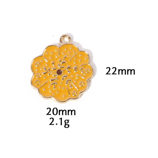 Picture of 10 PCs Zinc Based Alloy Autumn Fall Style Halloween Charms Gold Plated Yellow Pumpkin Enamel 22mm x 20mm