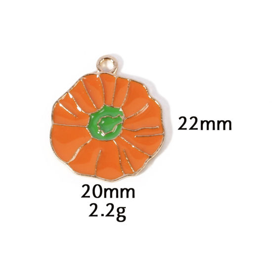 Picture of 10 PCs Zinc Based Alloy Autumn Fall Style Halloween Charms Gold Plated Orange Pumpkin Enamel 22mm x 20mm