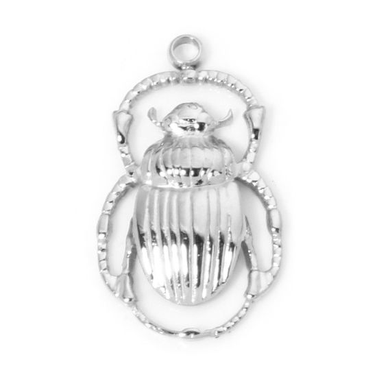 Picture of 1 Piece Eco-friendly 304 Stainless Steel Insect Charmes Silver Tone Scarab 20.5mm x 12mm