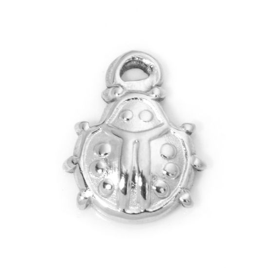 Picture of 1 Piece Eco-friendly 304 Stainless Steel Insect Charmes Silver Tone Ladybug Animal 13.5mm x 10.5mm