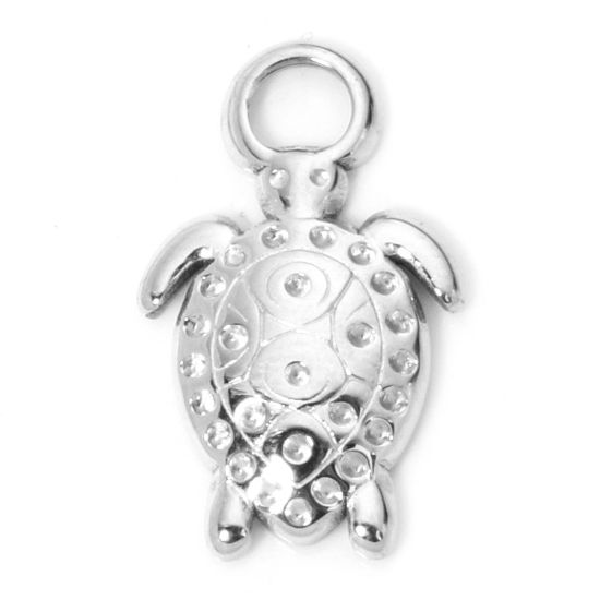 Image de 1 Pièce Breloques en 304 Acier Inoxydable Respectueux de la Nature Bijoux d'Océan Tortue de Mer Argent Mat 22mm x 13.5mm