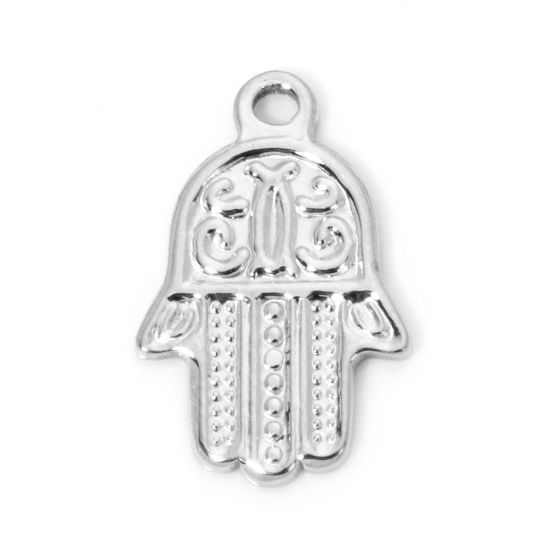 Bild von 1 Stück Umweltfreundlich 304 Edelstahl Charms Hamsa Symbol Hand 18.5mm x 12mm