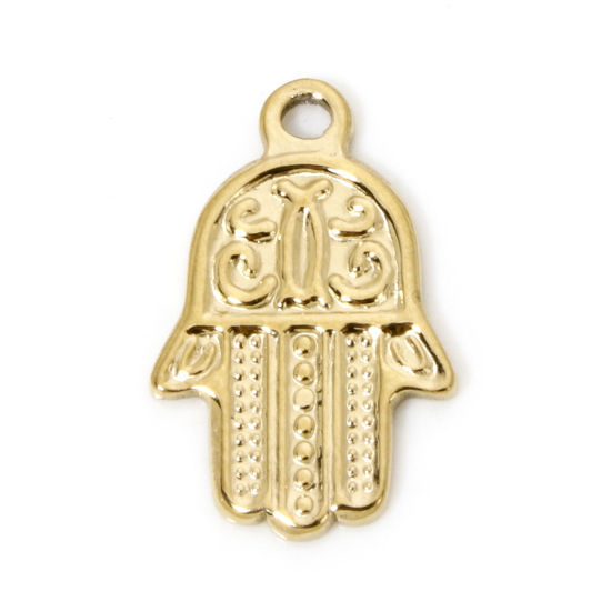 Bild von 1 Stück Umweltfreundliche Vakuumbeschichtung 304 Edelstahl Charms Hamsa Symbol Hand 18.5mm x 12mm