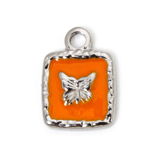 Image de 1 Pièce Breloques en 304 Acier Inoxydable Rectangle Argent Mat Papillons Émail 17mm x 12mm