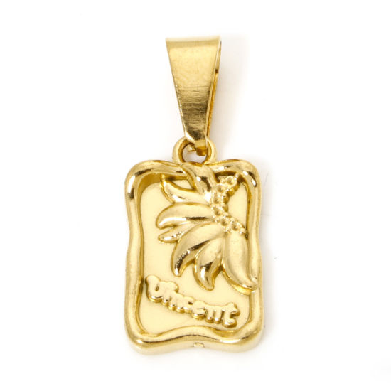 Picture of 2 PCs 304 Stainless Steel Flora Collection Charme Pendant Gold Plated Rectangle 29.5mm x 12.5mm