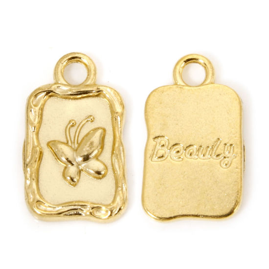 Picture of 2 PCs 304 Stainless Steel Flora Collection Charmes Gold Plated Rectangle Butterfly 15.5mm x 9.5mm