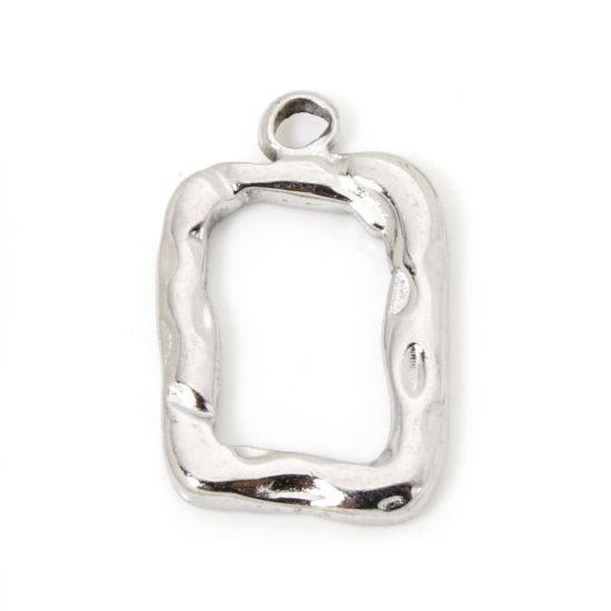 Picture of 2 PCs 304 Stainless Steel Geometric Charmes Silver Tone Rectangle Hollow 21mm x 14mm