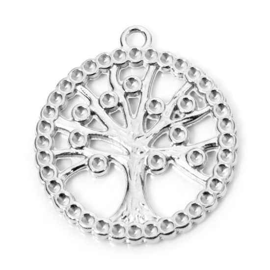 Picture of 2 PCs 304 Stainless Steel Disc Charms Silver Tone Tree Of Life 23mm x 20.5mm