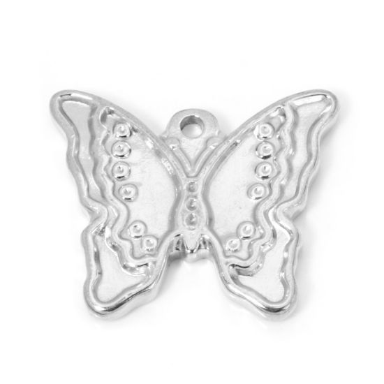 Picture of 2 PCs 304 Stainless Steel Insect Charmes Silver Tone Butterfly Animal 25.5mm x 21mm