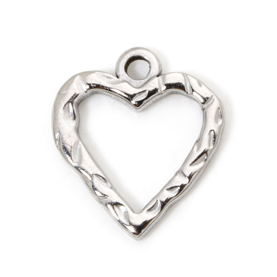 Picture of 2 PCs 304 Stainless Steel Valentine's Day Charmes Silver Tone Heart 18mm x 16mm