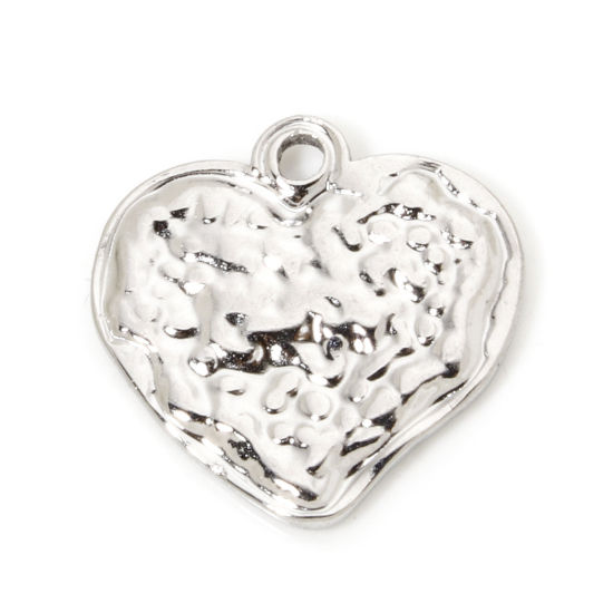 Picture of 2 PCs 304 Stainless Steel Valentine's Day Charmes Silver Tone Heart 18mm x 18mm