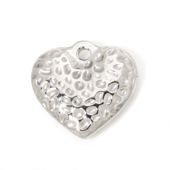 Picture of 2 PCs 304 Stainless Steel Valentine's Day Charmes Silver Tone Heart 17mm x 16mm