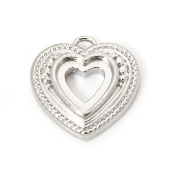 Picture of 2 PCs 304 Stainless Steel Valentine's Day Charmes Silver Tone Heart Heart 15mm x 15mm