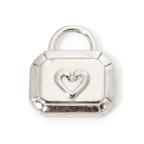 Picture of 2 PCs 304 Stainless Steel Valentine's Day Charmes Silver Tone Bag Heart 18mm x 16mm