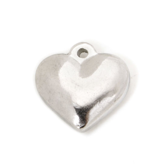 Picture of 2 PCs 304 Stainless Steel Valentine's Day Charmes Silver Tone Heart 16.5mm x 16.5mm